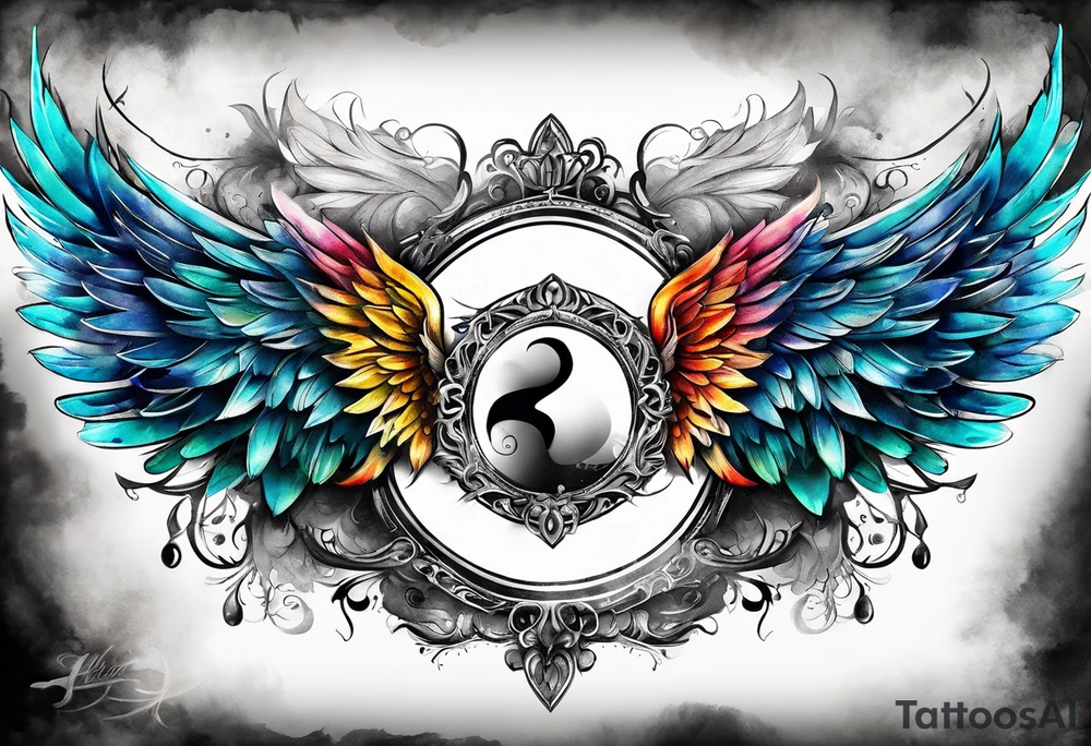 a pair of wings with a halo over them tattoo idea