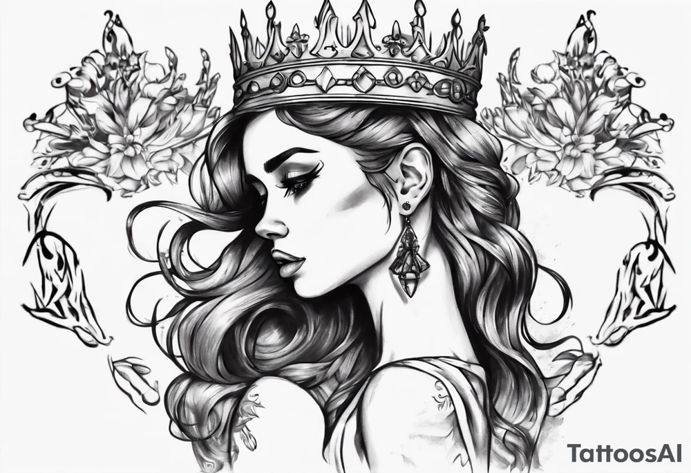 lady with a crown facing to the right tattoo idea
