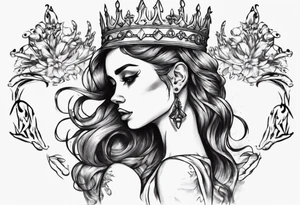 lady with a crown facing to the right tattoo idea