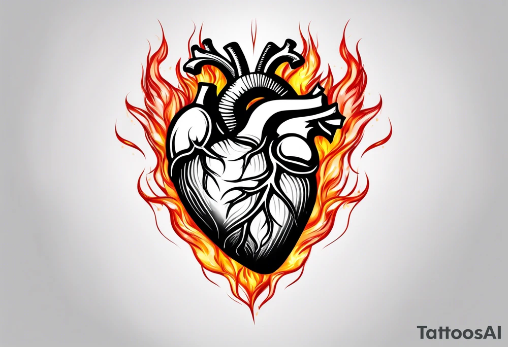 real heart on fire tattoo idea