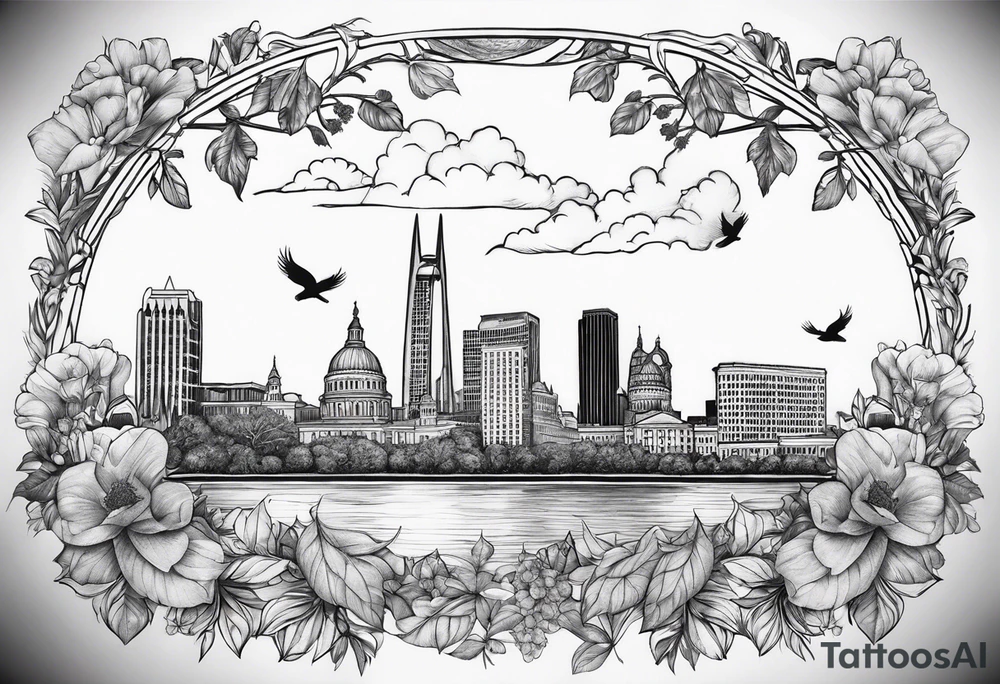 saint louis capital skyline sleeve with cardinals tattoo idea