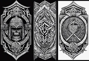 Valhalla stairs sword shield axe Valknut tattoo idea