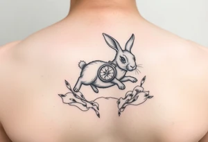 Rabbit with compass jumping down the rabbit hole tattoo idea