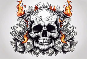 Savage letters smoking skulls money flames tattoo idea