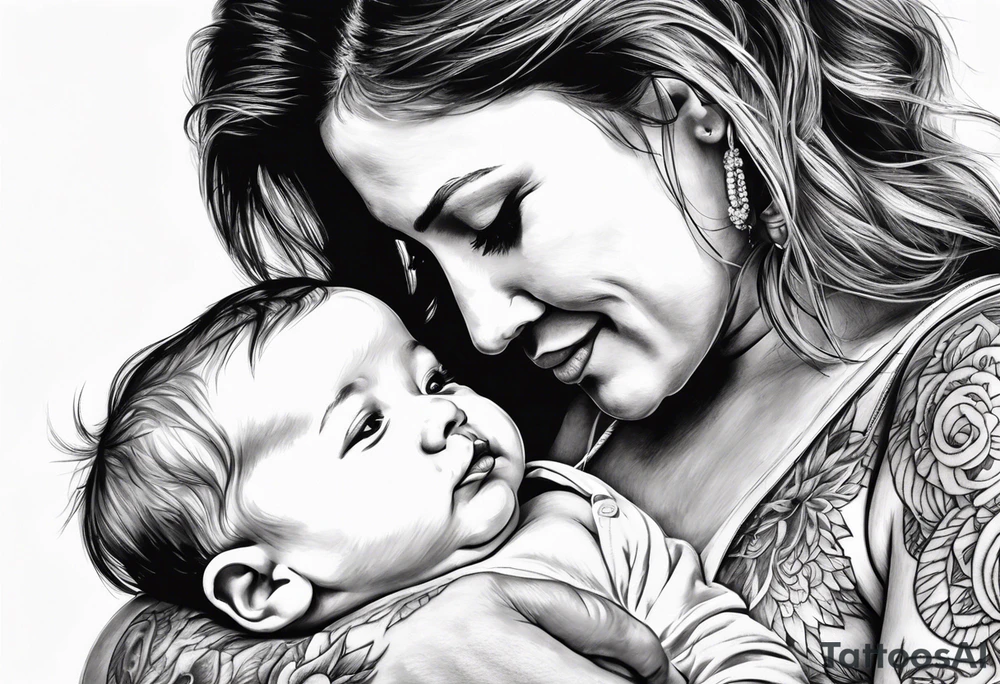 chest tattoo : 
mom and baby son tattoo idea