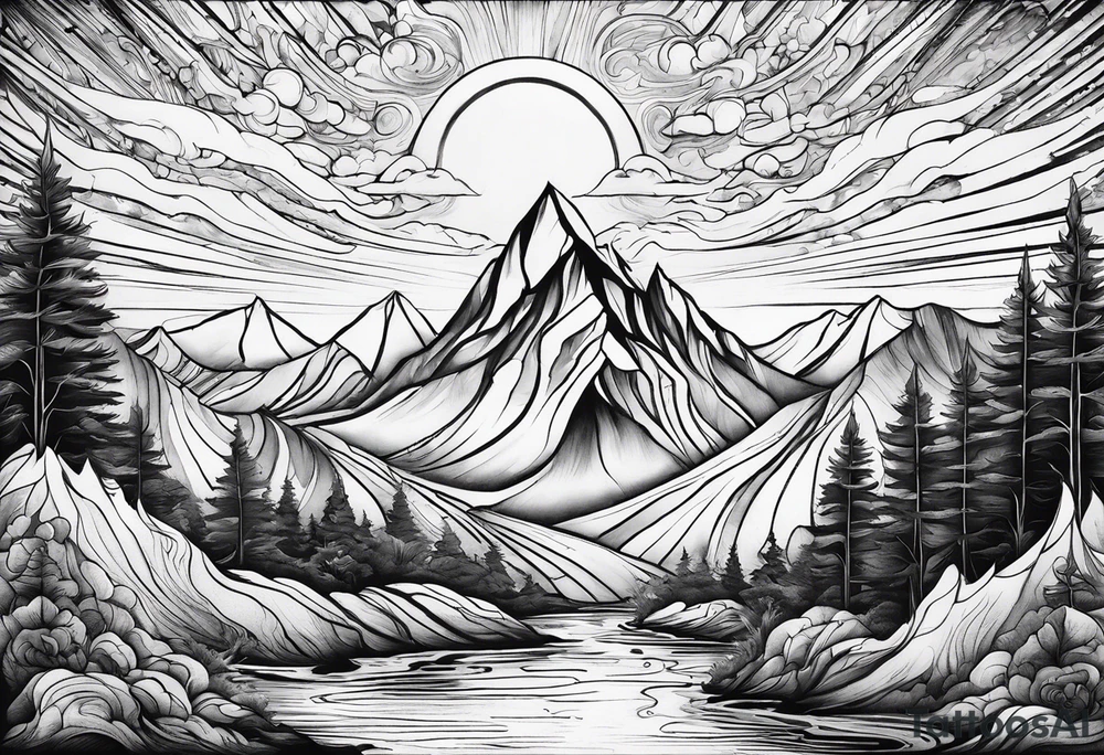 Strong mountain with a little flame tattoo idea