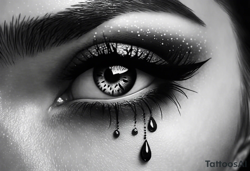 Realistic eye crying tears of tragedy death and betrayal tattoo idea
