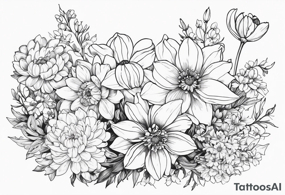 Narcissus, Chrysanthemum, Cosmos, snow drop tattoo idea