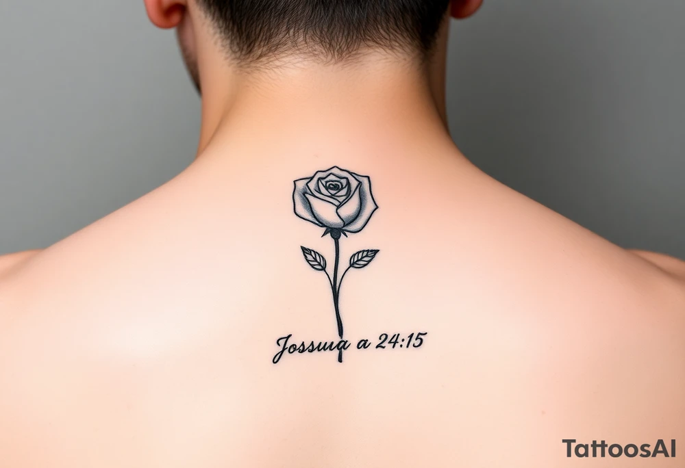fine-line rose on my inner wrist, with the stem flowing down into the word Joshua 24:15 in tiny clean text underneath. Blessed with blessed added tattoo idea