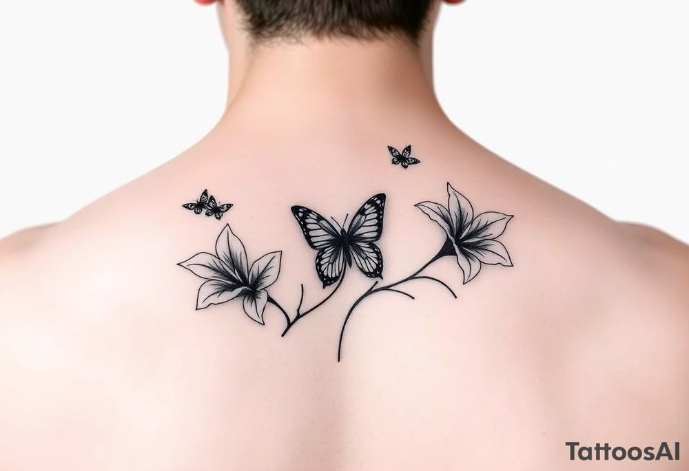 water lillie’s with small butterflies on the clavicle/shoulder area tattoo idea