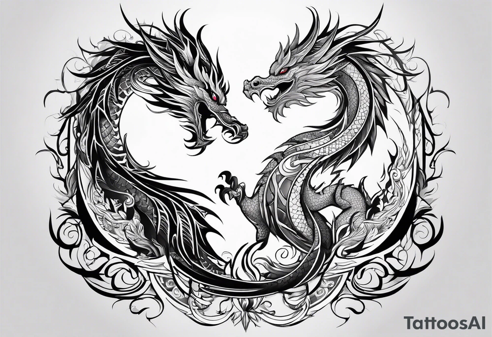 majestic  dragon and phoenix  in harmony and balance tribal tattoo tattoo idea