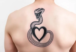 Can you give an example of a snake tattoo that wraps around the elbow and ends on the forearm on the ulnar side? With the words jealous, shame, and black heart subtly incorporated. tattoo idea