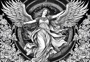 arm sleeve heaven at the top, angel
falling down hellfire at wrist tattoo idea