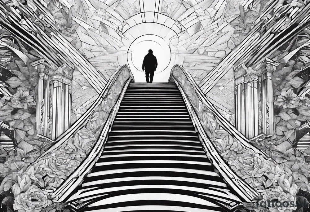 Person walking up stairs into heaven tattoo idea