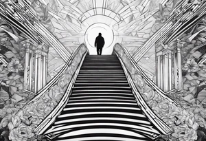Person walking up stairs into heaven tattoo idea