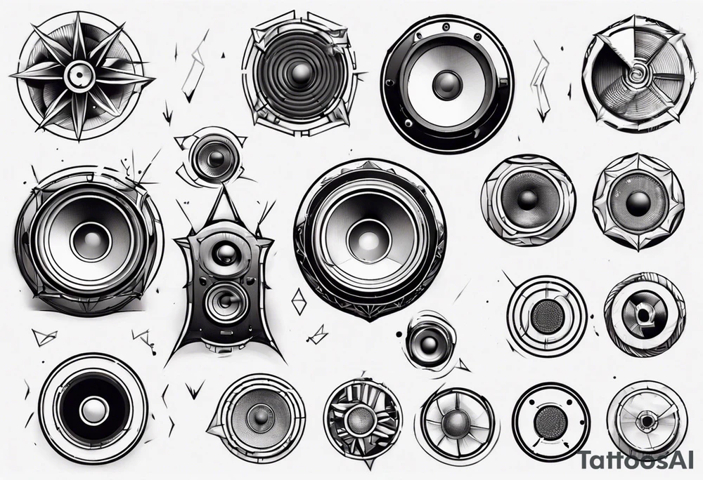 round speaker izometric view tattoo idea