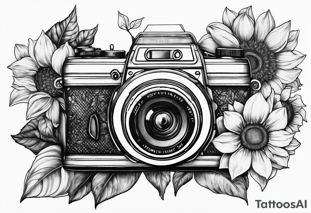 sunflower, camera, flower rose , book tattoo idea