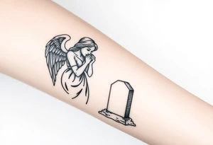 Beautiful woman angel crying over a tombstone tattoo idea