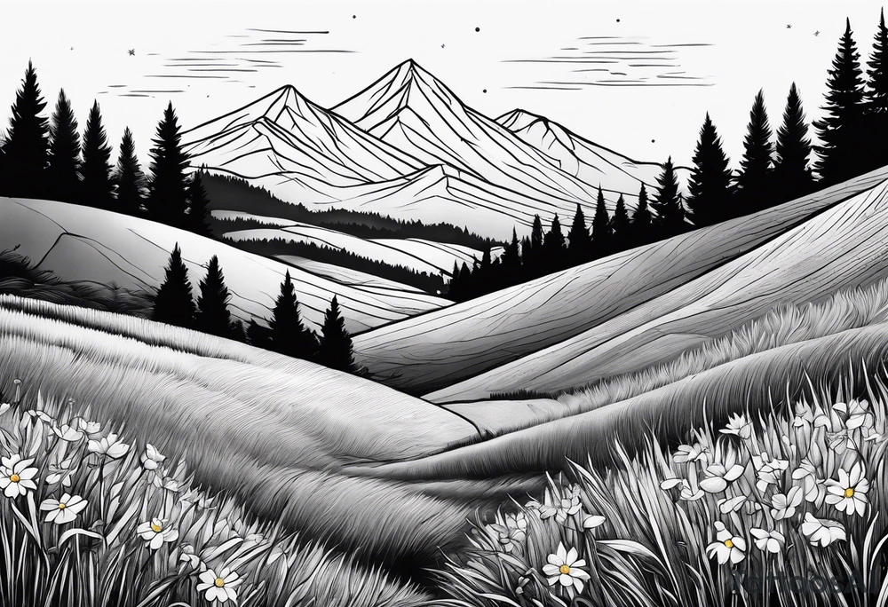 hills, wildflowers, sunshine, small on forearm, fine lines tattoo idea hills, wildflowers, sunshine, small on forearm, fine lines tattoo idea
