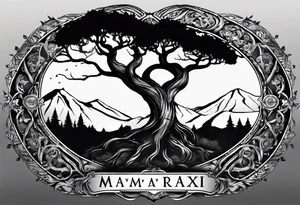 Yggdrasil with no leaves. 
A roman inscription "MEMENTO VIVERE" on the top. 
A metal bracelet with the date "XXXI-VII-MMXV" tattoo idea