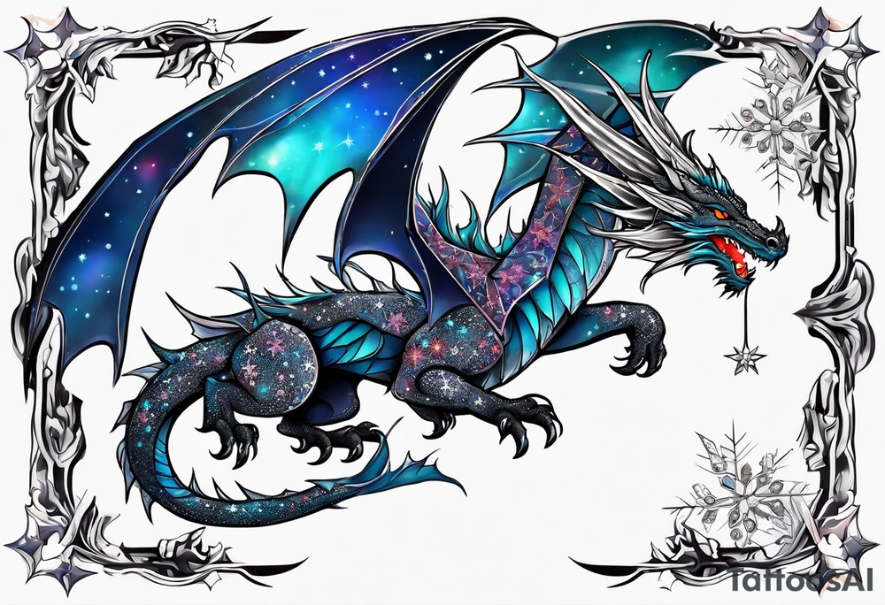 Constellation, dragon,snowflake tattoo idea