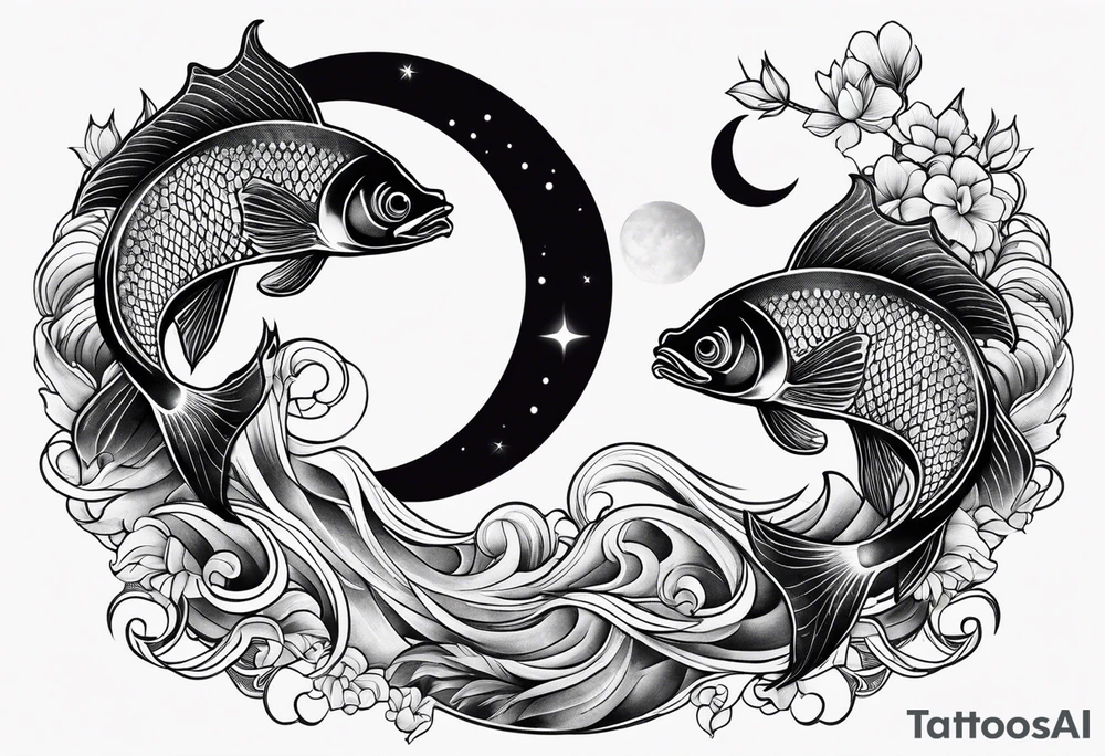 Two Fish with crescent moon tattoo idea