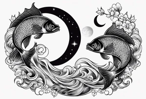 Two Fish with crescent moon tattoo idea