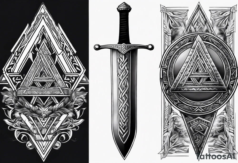 Valhalla steps Valknut sword tattoo idea