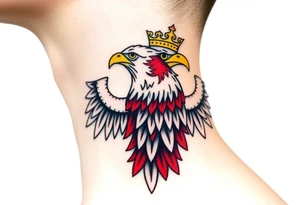 A majestic red and white Moravian eagle with golden crown on its head with intricate tribal patterns tattoo idea