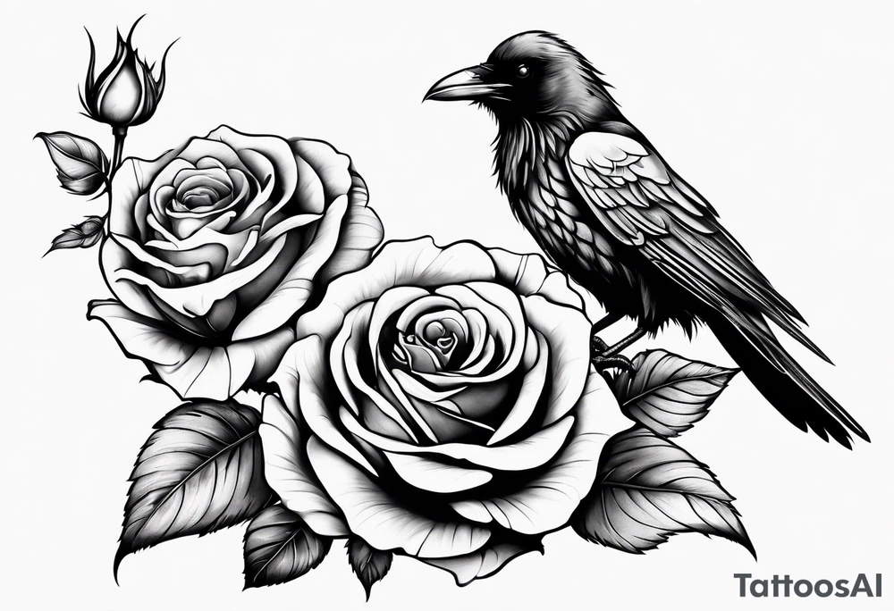 Raven holding  rose   by stem tattoo idea