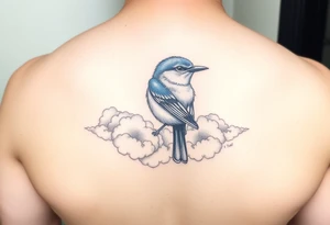 Kentucky bluebird with realistic clouds tattoo idea