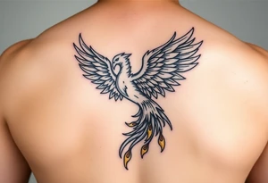 magnificent phoenix rising from golden flames with trailing embers tattoo idea