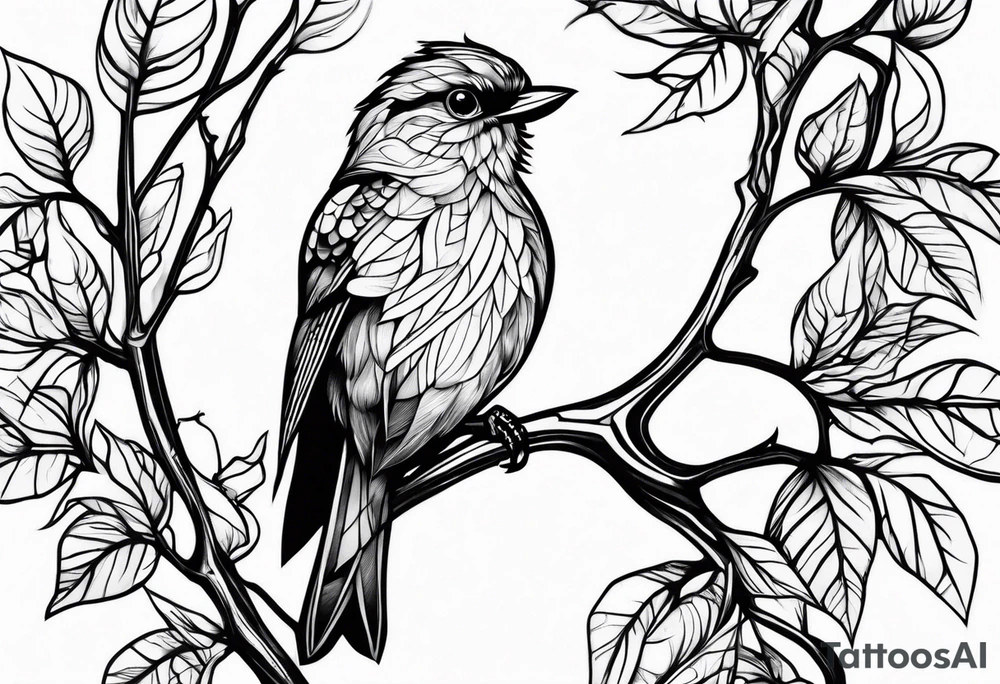 Bird oak tattoo idea