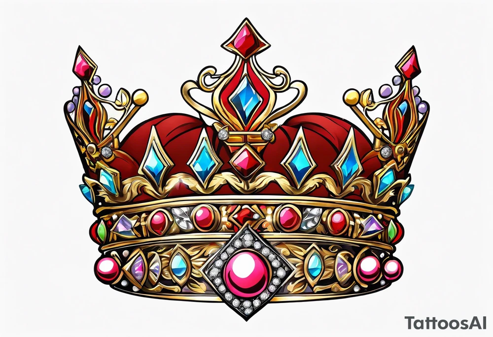 beautiful, intricate, royal queens crown, diamonds, gold, pearls tattoo idea