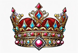beautiful, intricate, royal queens crown, diamonds, gold, pearls tattoo idea