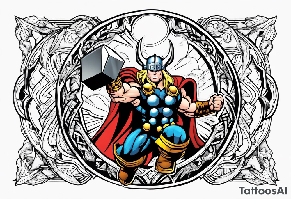 The Mighty Thor  with lightning in the background tattoo idea