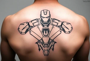 Ironman suit blueprint for separated suit parts with watercolor and geometric technique tattoo idea