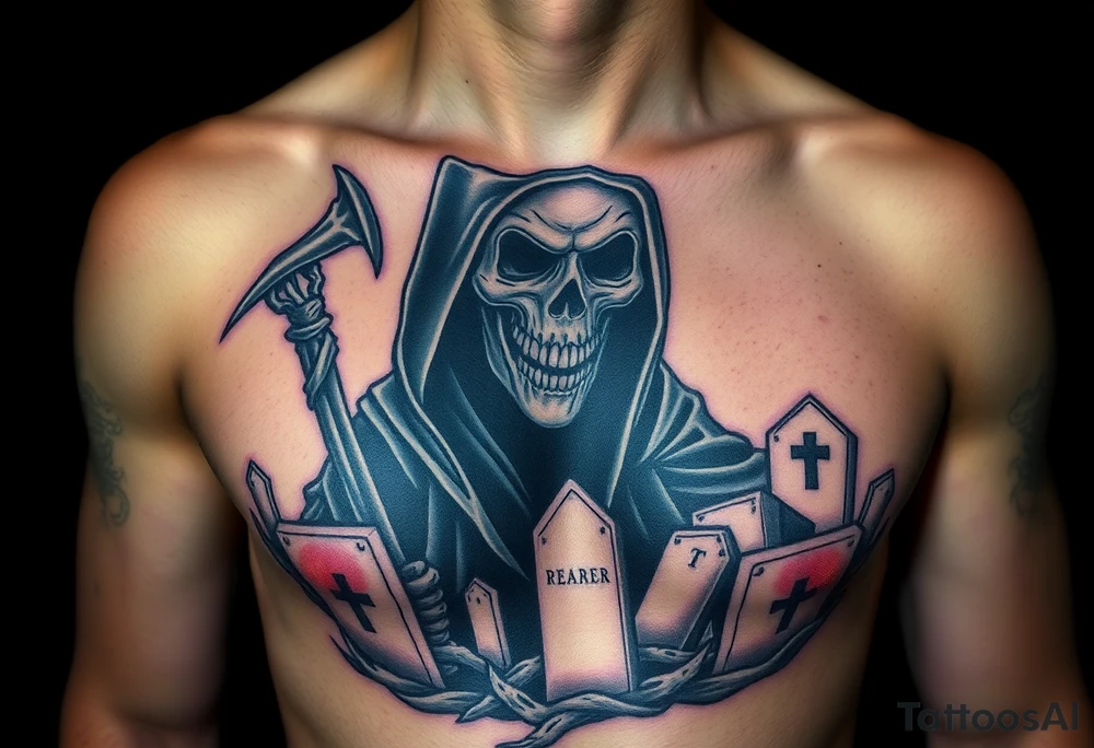 grim reaper with tomb stones tattoo idea