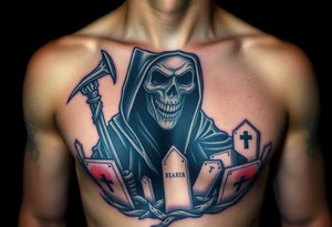 grim reaper with tomb stones tattoo idea