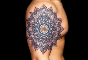 intricate mandala with honey combs filling in blank space tattoo idea