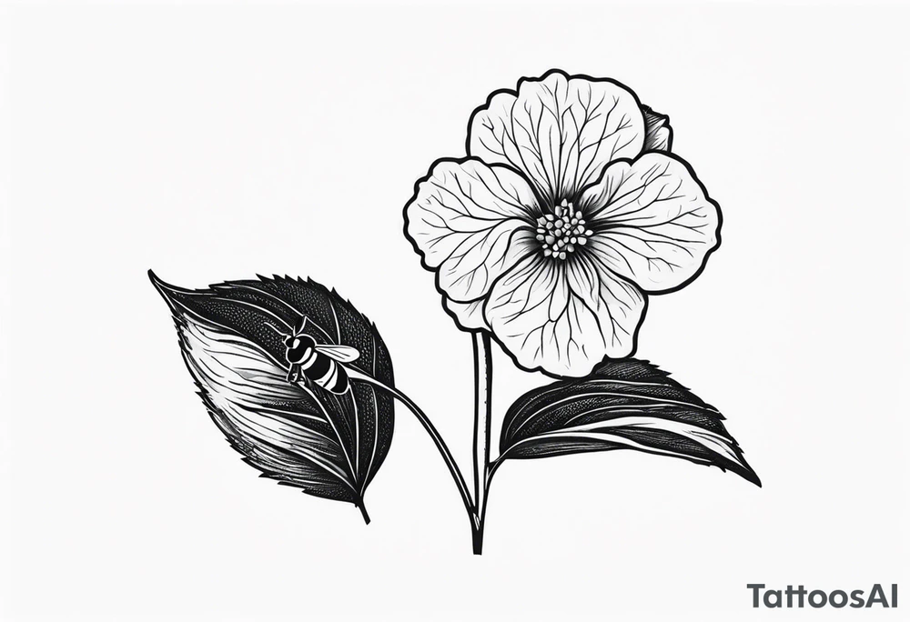 One Hydrangea flower with stem and a small bee. Small for forearm placement tattoo idea One Hydrangea flower with stem and a small bee. Small for forearm placement tattoo idea