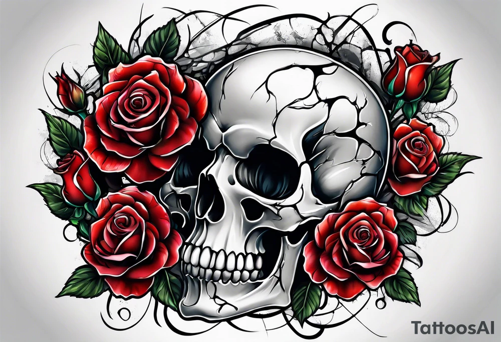 a skeleton bleeding roses tattoo idea