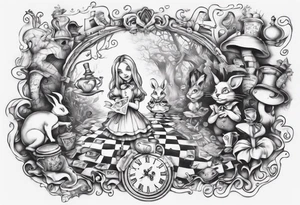 Alice in wonderland mural, "Alice, Don't Get Lost In Wonderland" tattoo idea