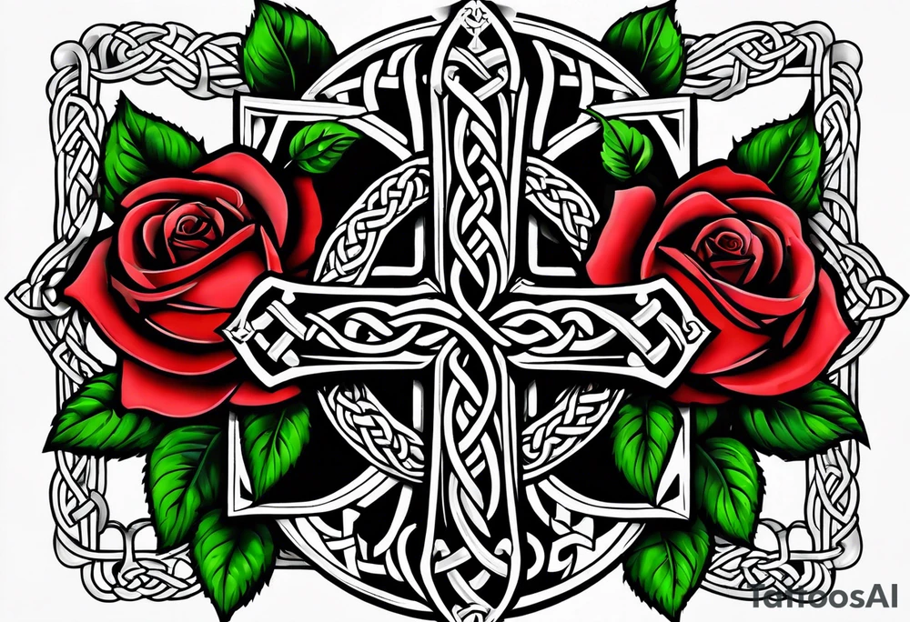 Celtic cross impaled by a rose tattoo idea