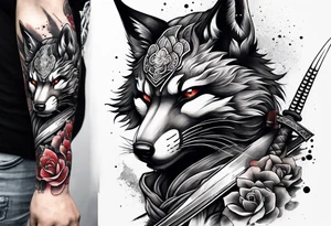 Samurai with fox mask full sleeve tattoo idea