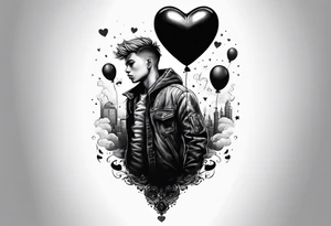 boy with heart baloon tattoo idea