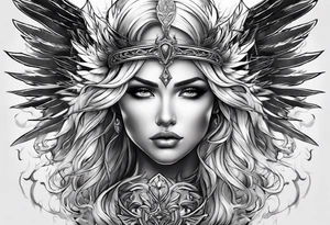 Female angel with sword lightning and lightning eyes tattoo idea
