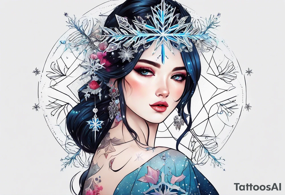 Constellation, girl, snowflake tattoo idea