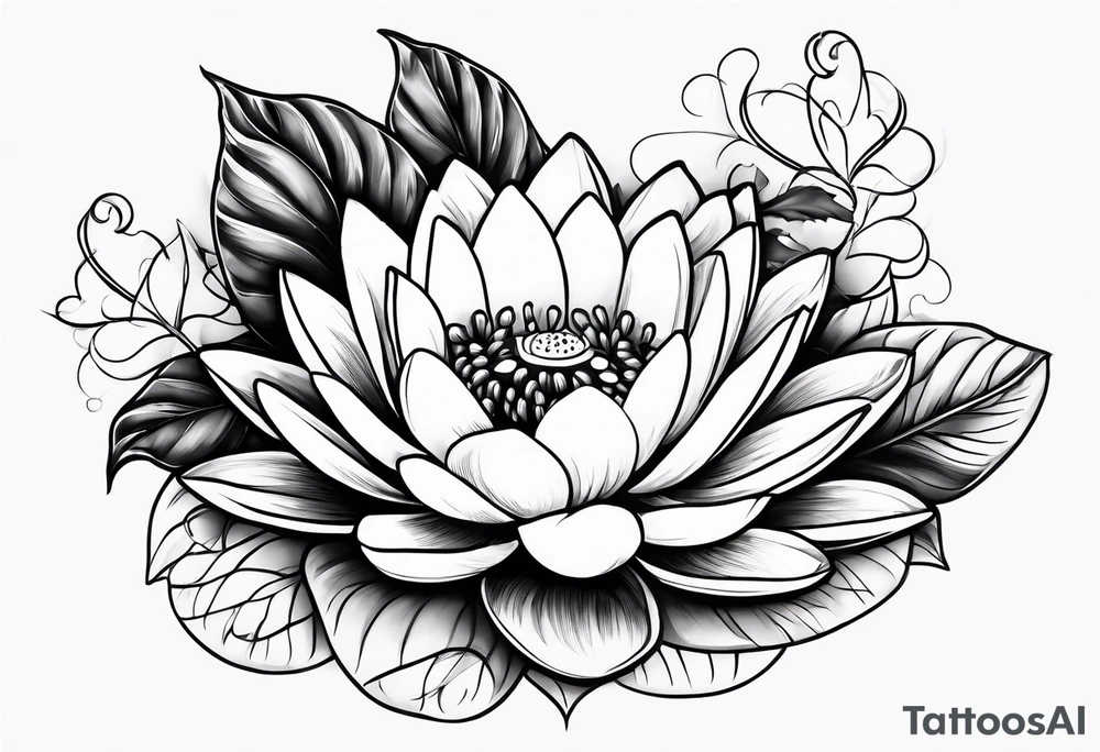 Water lily and holly berry birth flowers intertwined tattoo idea
