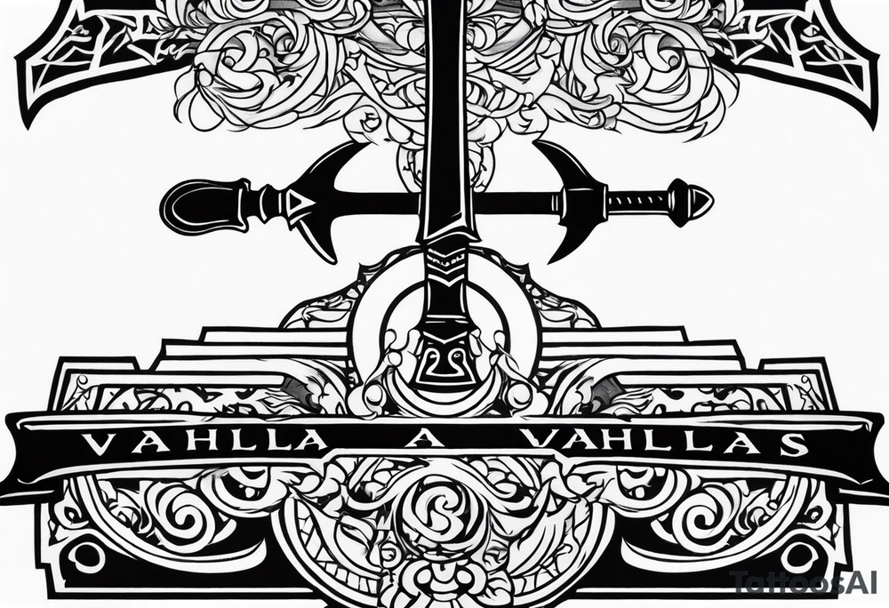 Valhalla 
 sword stairs axe tattoo idea
